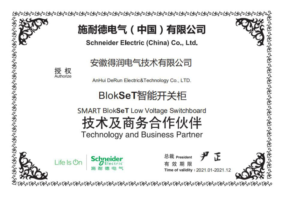 得潤電氣再次榮獲施耐德Blokset低壓開關(guān)柜2021年的授權(quán)生產(chǎn)商